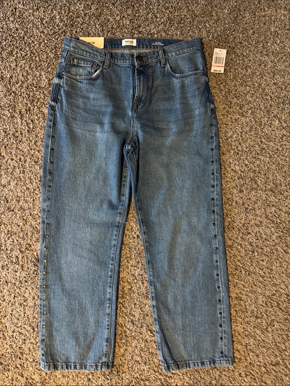 Kensie Medium Blue Straight-Leg Jeans with Side Studs